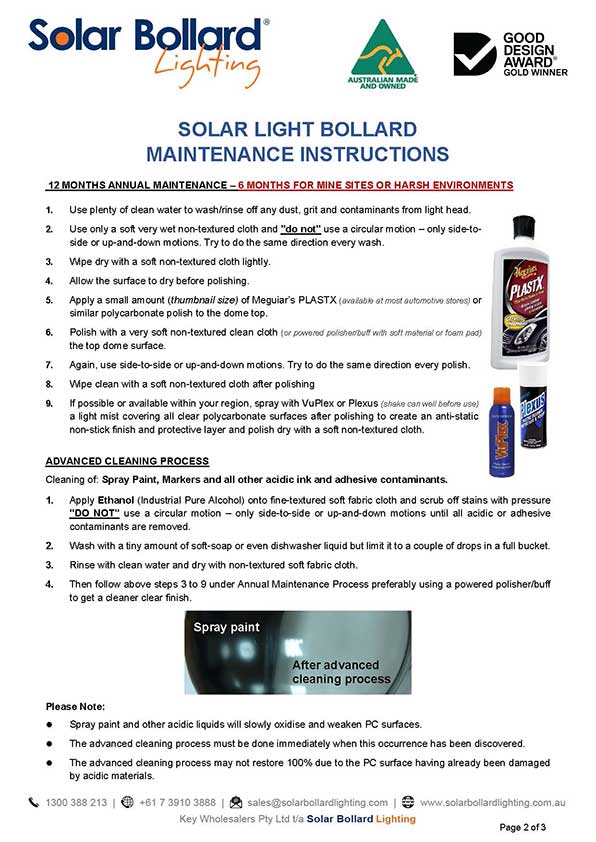 SBL and SBL2 Solar Bollard Maintenance