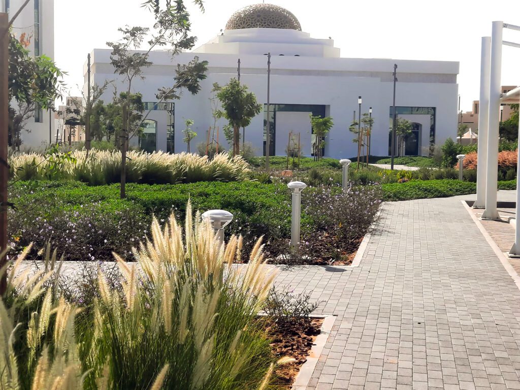 SBL2 solar bollard lights installed around community pathways at Yas Island in Abu Dhabi