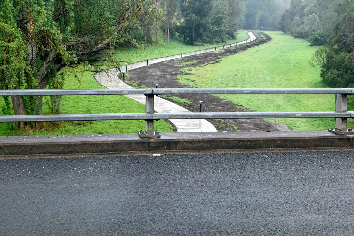 Buchan Caves Reserve pathway with SBL2 solar bollard lights before flood event