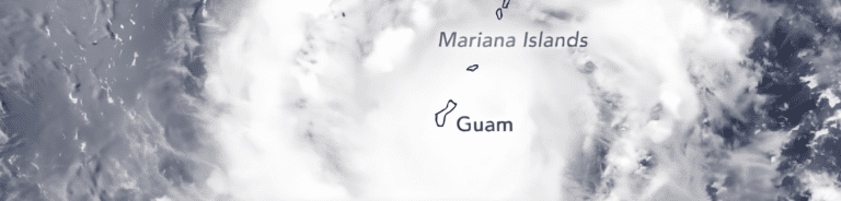 Typhoon Mawar over Guam and the Mariana Islands in May 2023.