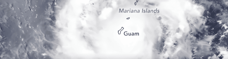 Typhoon Mawar over Guam and the Mariana Islands in May 2023.